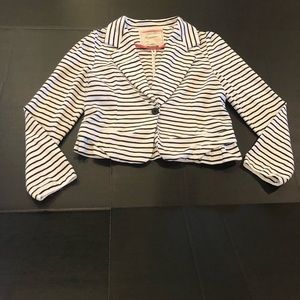 Anthropologie Cartonnier Black White Striped Jersey Blazer Ruffle Back Detail